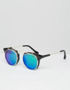 Jeepers Peepers Round Sunglasses With Green Lens - Black