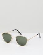 Asos Round Metal Sunglasses With Polarised Lens - Gold
