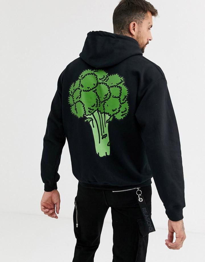 New Love Club Brocolli Back Print Hoodie - Black
