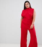 Unique 21 Hero High Neck Jumpsuit With Belt - Red
