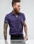 Reclaimed Vintage Inspired Party Shirt In Reg Fit - Blue