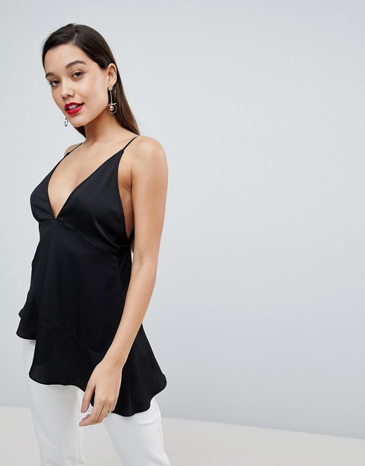 Asos Design Glam Longline Plunge Cami-black