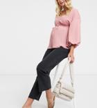 Asos Design Maternity High Rise Stretch 'effortless' Crop Kick Flare Jeans In Washed Black With Over The Bump Band