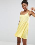 Asos Cami Smock Dress With Button Placket - Yellow