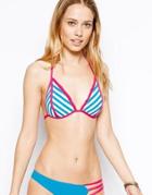By Caprice Stripe Padded Triangle Bikini Top - Blue/white