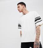 Heart & Dagger Oversized T-shirt With Striped Sleeve - White