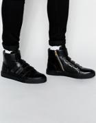 Asos Hi-top Sneakers Om Black With Velcro Straps - Black