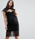 Chi Chi London Maternity Crochet Lace Midi Pencil Dress With Scalloped Back - Black