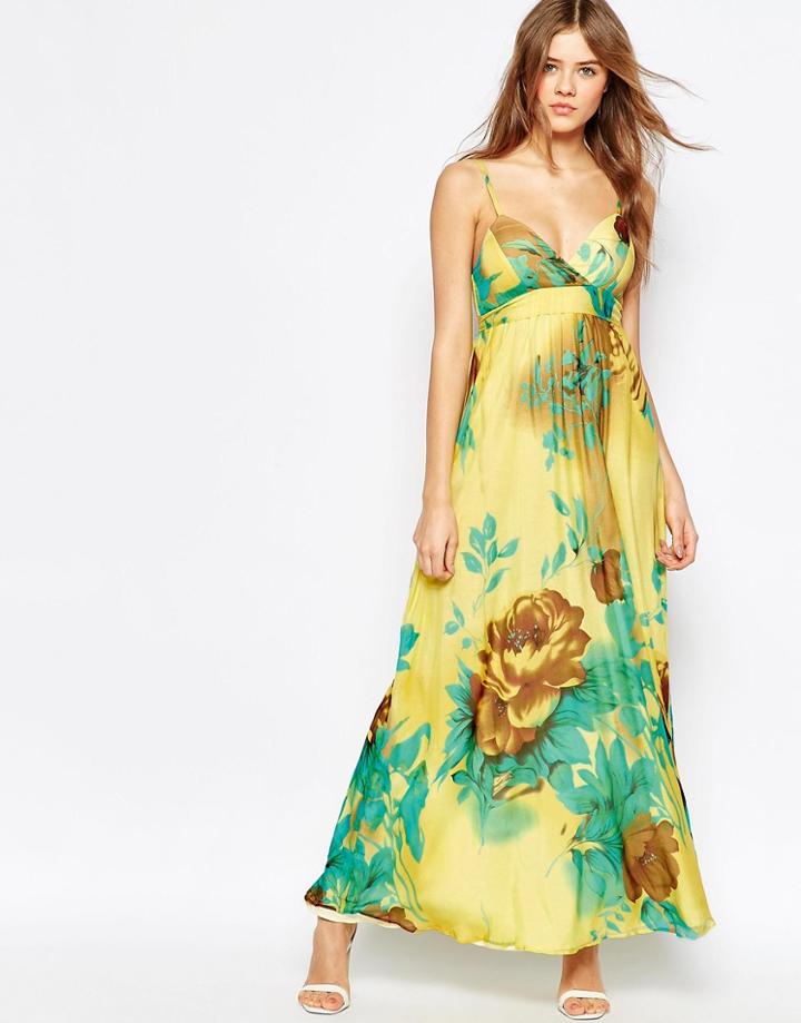 Traffic People Silk Cami Maxi Dress In Floral Print
