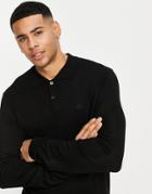 River Island Knitted Long Sleeve Polo In Black