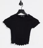 Asos Design Petite Crop Fitted T-shirt With Lettuce Edge In Black
