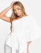 Aqaq Bridal Kimono Sleeve Top With Self Tie Belt In White