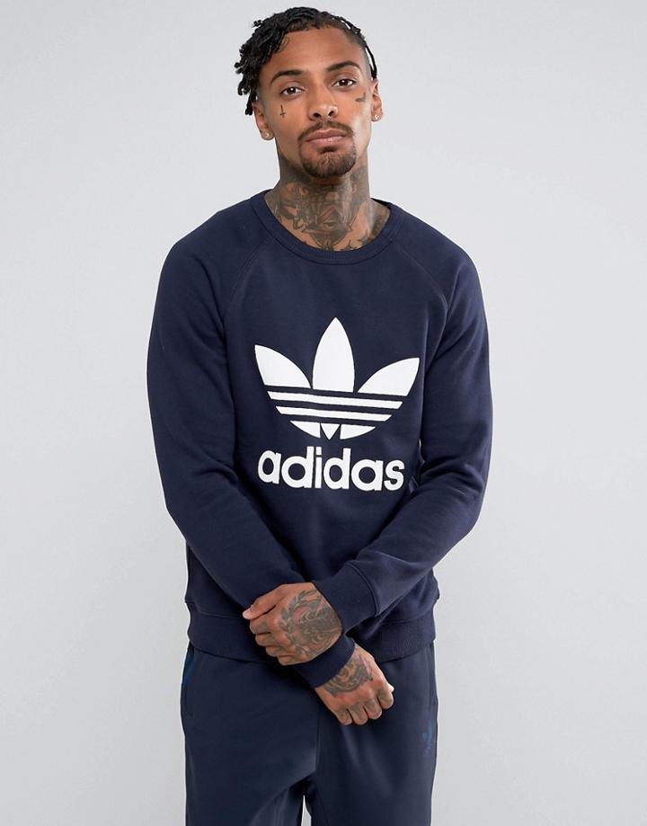 Adidas Originals Trefoil Crew Neck Sweatshirt In Navy Bq2014 - Navy