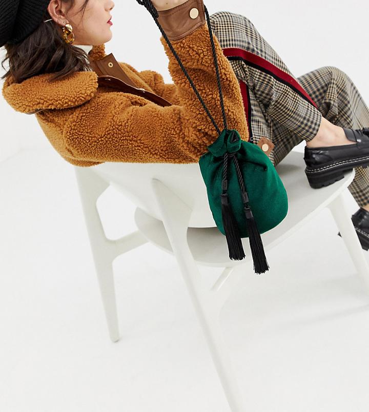 Reclaimed Vintage Inspired Cross Body Bag In Velvet - Green