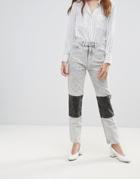 Waven Elsa Paneled Acid Wash Mom Jeans - Gray