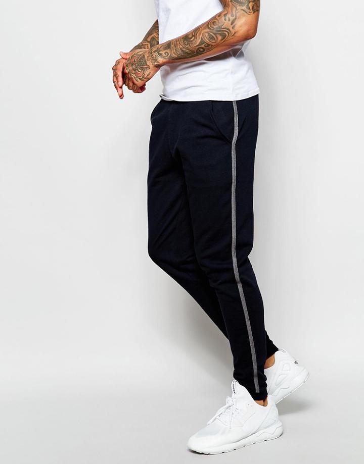 Asos Skinny Joggers With Stripe In Navy - True Navy