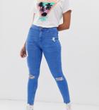 New Look Petite Ripped Skinny Jeans In Blue