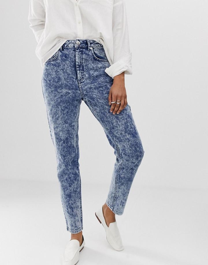 Asos Design Recycled Farleigh High Waist Slim Mom Jeans In Bright Blue Acid Wash - Blue
