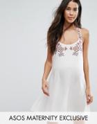 Asos Maternity Embroidered Sundress With Tie Back - White