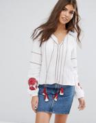 Unique21 Boho Tassle Blouse - Cream
