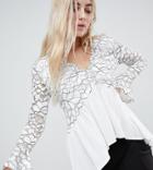 Boohoo Lace Cut Out Peplum Top - White