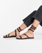 Asos Design Forcefield Flat Sandals In Brown Snake-multi