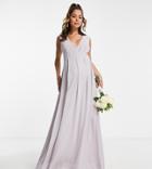 Tfnc Maternity Bridesmaid Chiffon V Front Maxi Dress With Pleated Skirt In Gray