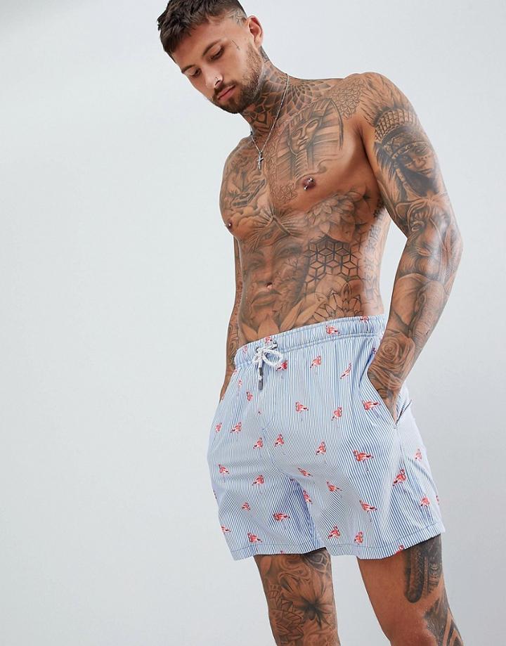 The Endless Summer Vintage Swim Shorts With Flamingo Print - Blue