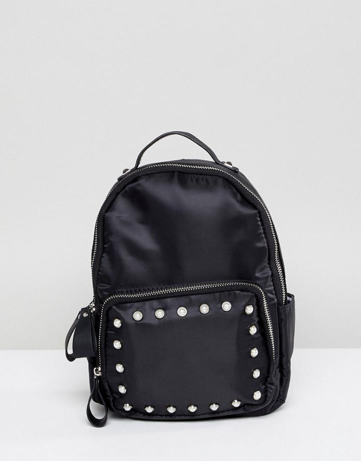 Yoki Fashion Mini Satin Backpack With Pearl Embellishment - Black