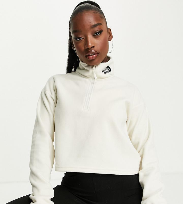 The North Face Embroidered Glacier Cropped Fleece In White Exclusive To Asos