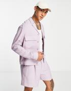 Asos Design Smart Button Down Jacket In Lilac Crinkle - Part Of A Set-purple