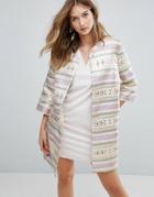 Traffic People Striped Jacquard Printed Coat - Multi