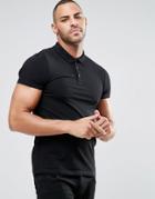 Asos Muscle Pique Polo Shirt In Black - Black