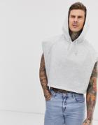 Asos Design Cropped Oversized Sleeveless Hoodie With Raw Edges In White Marl