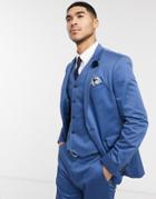Asos Design Wedding Skinny Suit Jacket In Blue Stretch Cotton-blues