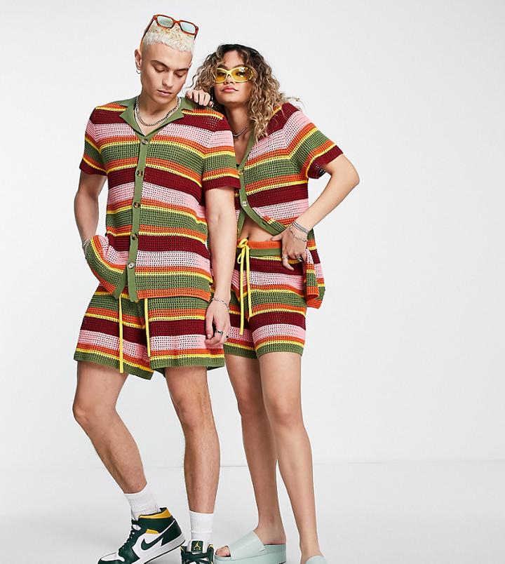 Reclaimed Vintage Inspired Unisex Stripe Crochet Short - Part Of A Set-multi