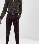 Heart & Dagger Slim Fit Cropped Pleated Smart Pants In Navy And Red Stripe - Navy