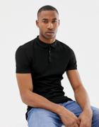 River Island Ribbed Polo In Black - Black