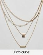 Asos Curve Bar And Stick Dash Chain Multirow Necklace - Gold