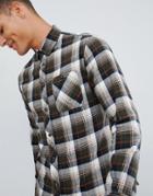 Celio Long Sleeve Check Shirt In Black And Orange - Green