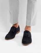 Asos Derby Shoes In Navy Suede With Perforated Detail - Navy