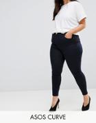 Asos Curve Ridley High Waist Skinny Jeans In Indigo With Contrast Waistband - Blue