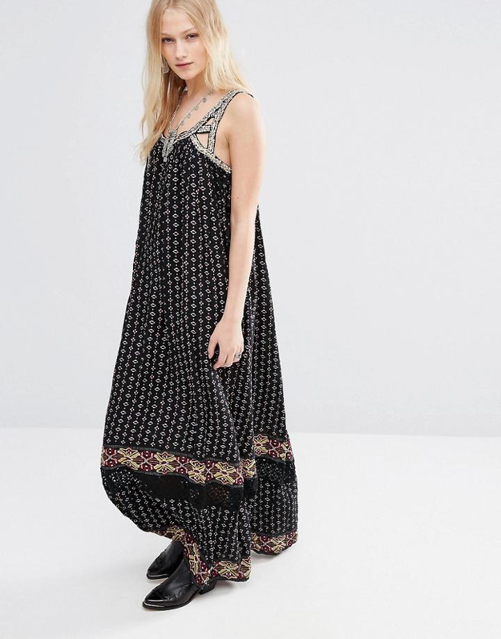 Hazel Boho Border Print Maxi Dress - Black