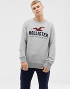 Hollister Large Embroidered Chest Logo Sweatshirt In Gray Marl - Gray