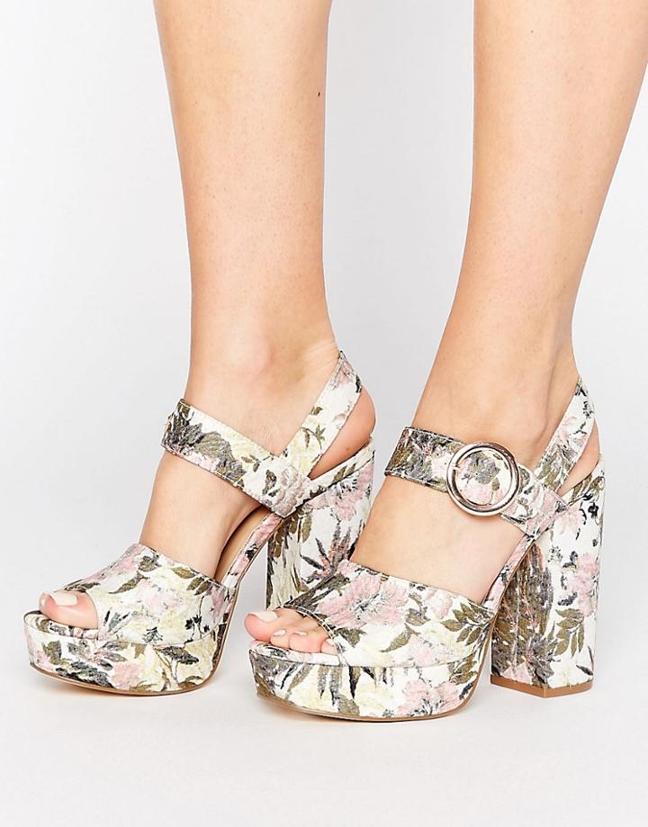 New Look Botanical Brocade Platform Heel Sandal - Pink