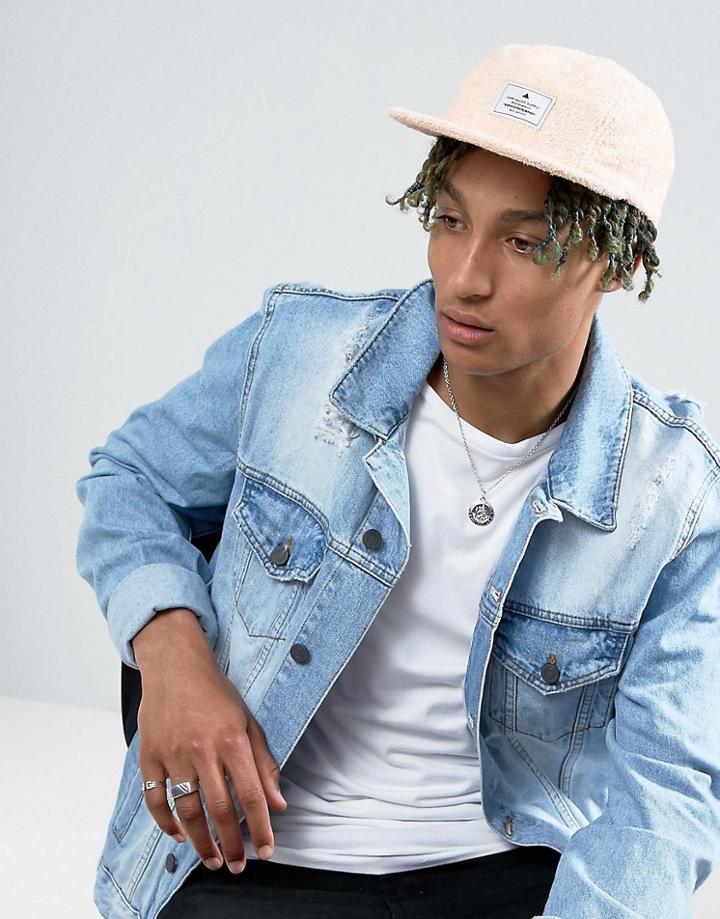 Asos 5 Panel Cap In Peach Towelling - Orange