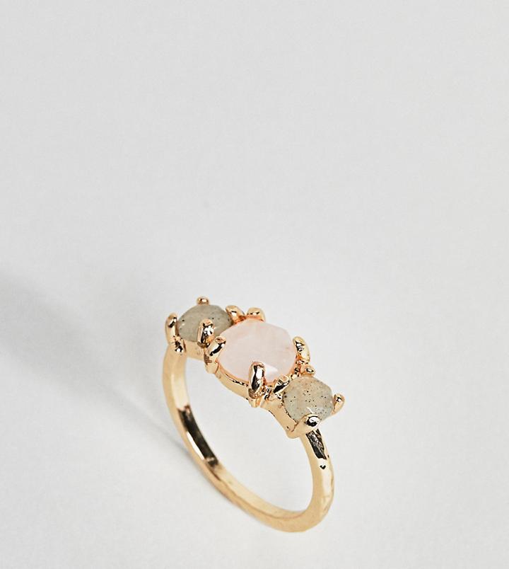Asos Curve Exclusive Semi-precious Triple Set Stone Ring - Gold