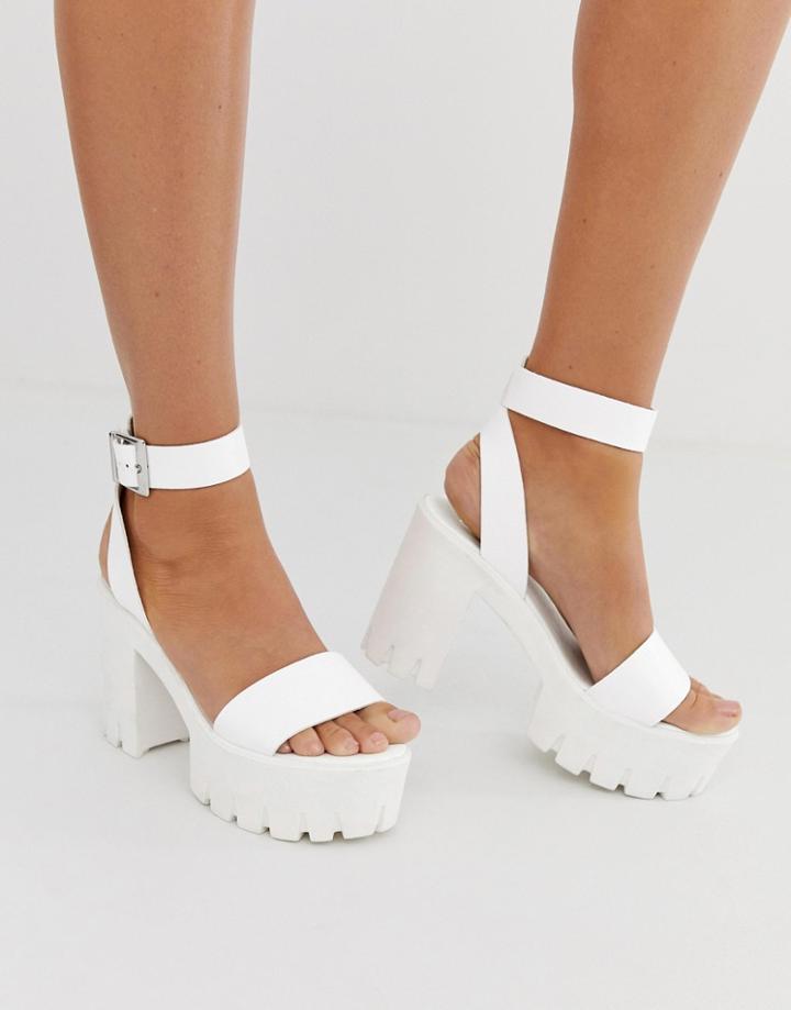 Asos Design Noticeable Chunky Platform Heeled Sandals In White - White