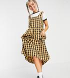 Collusion Seersucker Gingham Midi Length Sundress In Orange And Black-multi