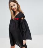 Asos Design Maternity Beach Cover Up Shirt With Lattice Insert Detail - Black